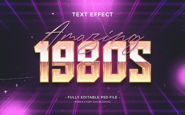 PSD efecto de texto estilo años 80