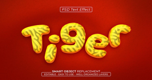 PSD efecto de texto de estilo brillante 3d editable de texto de tigre