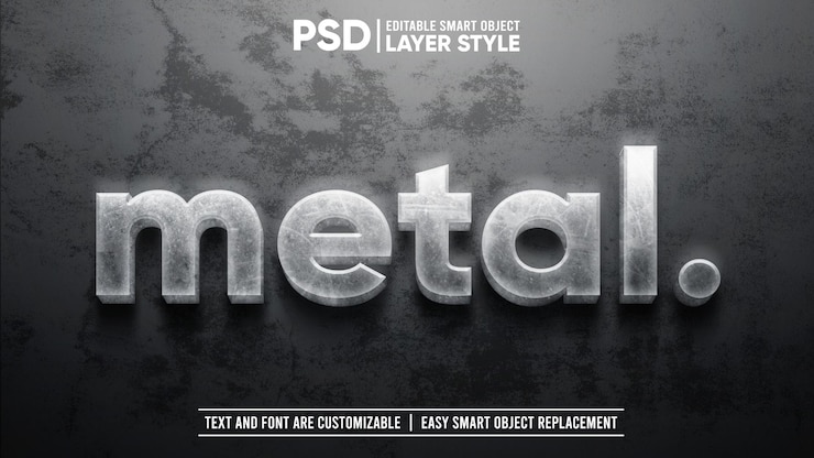PSD efecto de texto de estilo de capa de objeto inteligente editable 3d de acero de metal de hierro rayado