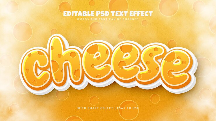 PSD efecto de texto de estilo de dibujos animados 3d de queso editable
