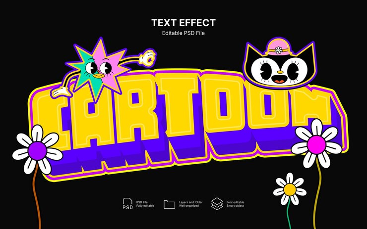 PSD efecto texto de estilo de dibujos animados