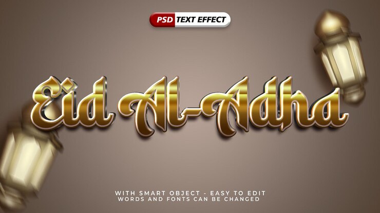 PSD efecto de texto de estilo dorado editable para el eid al adha