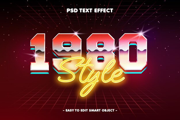 PSD efecto de texto de estilo retro vintage de los años 80