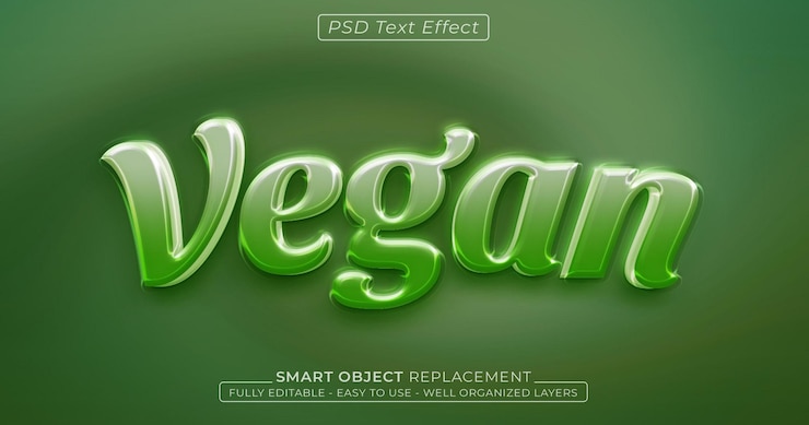 PSD efecto de texto de estilo verde 3d editable de texto vegano