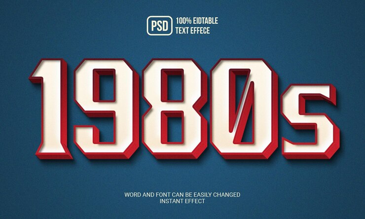 PSD efecto de texto de estilo vintage de los años 80.