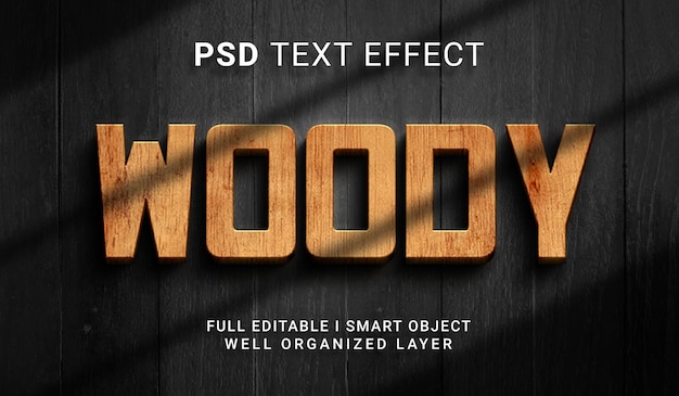 Efecto de texto de estilo woody 3d