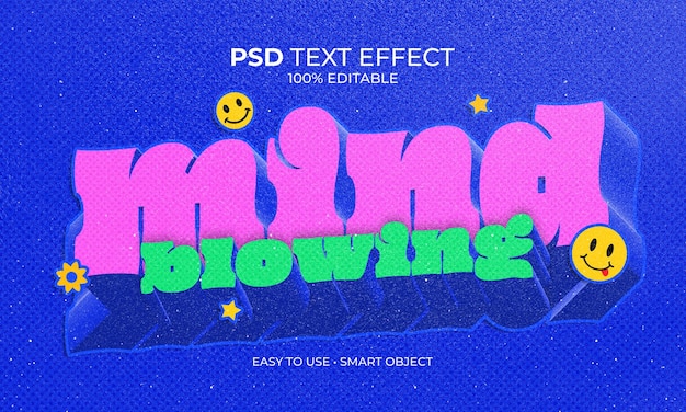 PSD efecto de texto de estilo y2k retro brillante mente