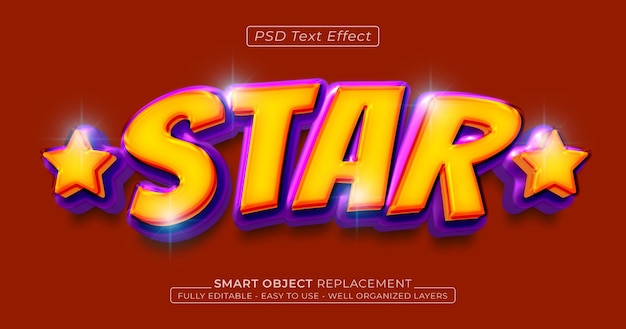 Efecto de texto de estrella estilo 3D editable