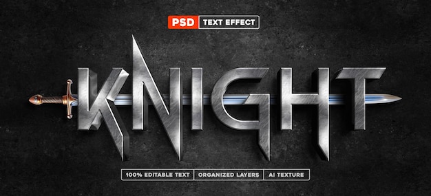 Efecto de texto de fantasía de textura de acero editable de caballero