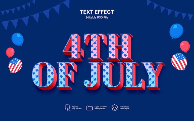 Efecto de texto feliz 4 de julio