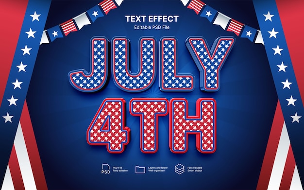 Efecto de texto feliz 4 de julio