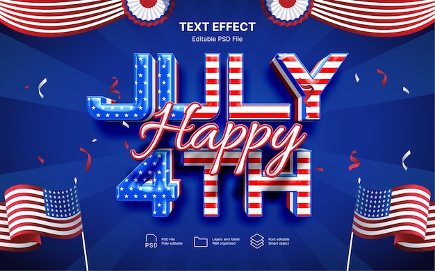 Efecto de texto feliz 4 de julio