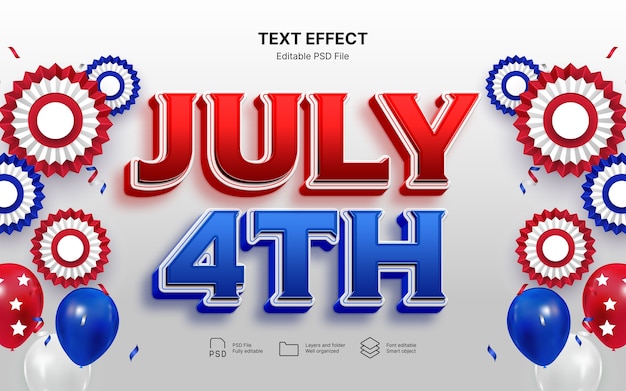 Efecto de texto feliz 4 de julio