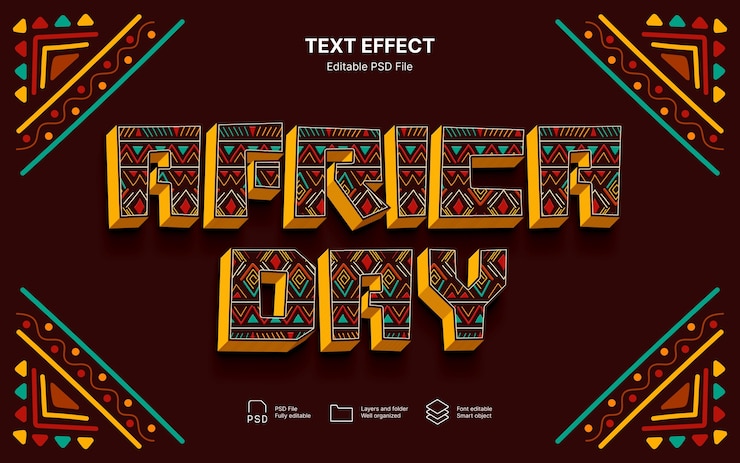 PSD efecto de texto del feliz día de áfrica