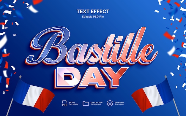 Efecto de texto de feliz día de la Bastilla