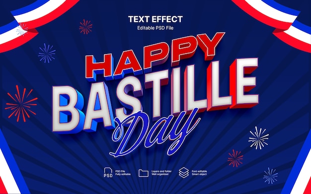 PSD efecto de texto de feliz día de la bastilla