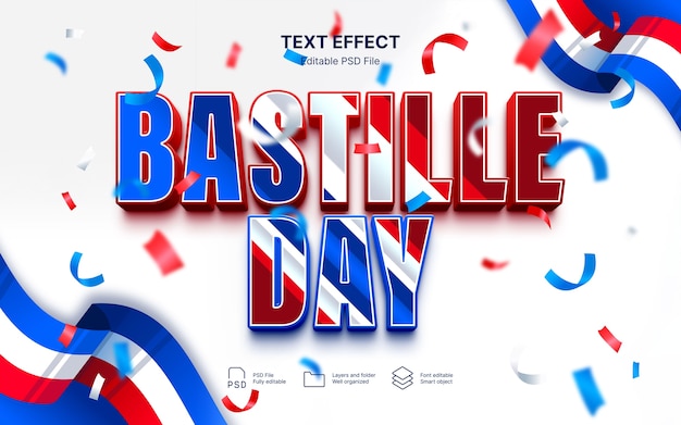 Efecto de texto de feliz día de la Bastilla