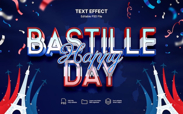 Efecto de texto de feliz día de la Bastilla