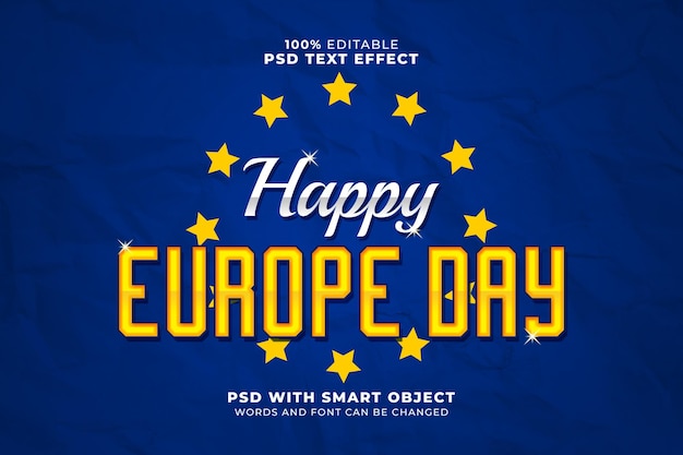 PSD efecto de texto feliz día de europa