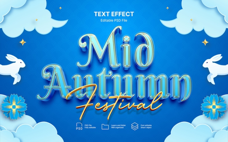 PSD efecto de texto del festival de mediados de otoño