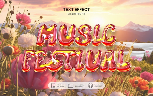 PSD efecto de texto de un festival de música