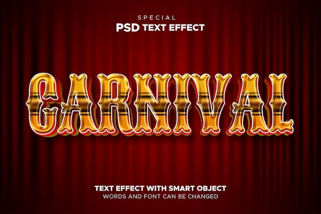 PSD efecto de texto fiesta de carnaval objeto inteligente editable