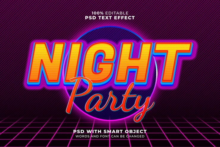 PSD efecto de texto de fiesta nocturna