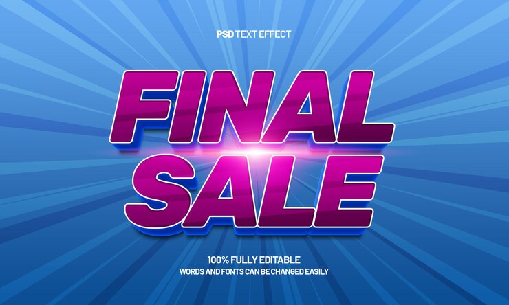 PSD efecto de texto final de venta editable con un efecto de texto de venta y tienda