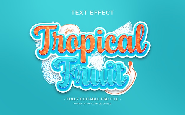 PSD efecto de texto de frutas tropicales