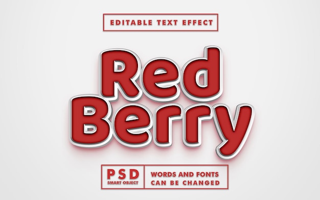 Efecto de texto de frutos rojos efecto de texto editable con estilo de vidrio con objeto inteligente en psd