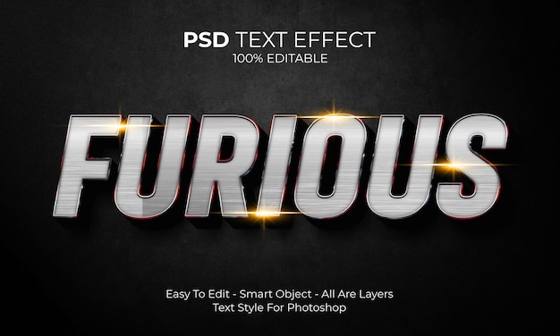 PSD efecto de texto furioso editable moderno 3d creativo y estilo de fuente mínimo