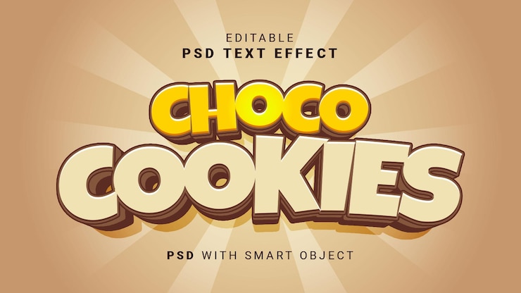 PSD efecto de texto de galletas de chocolate