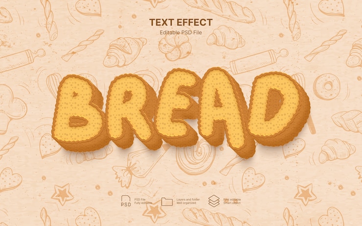 PSD efecto de texto de galletas de trigo