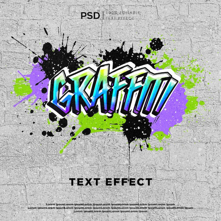 PSD efecto de texto de graffiti psd completamente editable