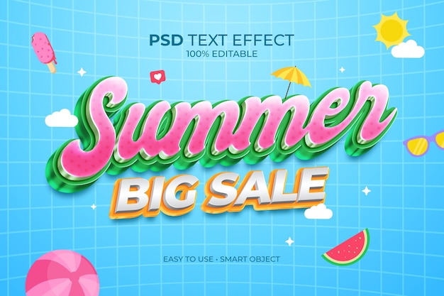 PSD efecto de texto de gran venta de verano