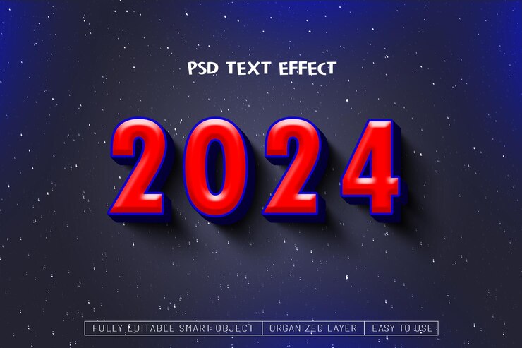 PSD efecto de texto gratuito de psd feliz año nuevo 2024