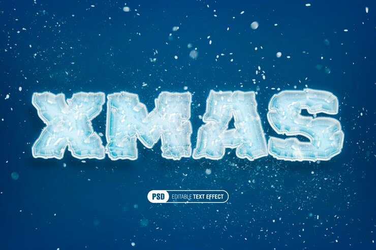 PSD efecto de texto helado de navidad editable