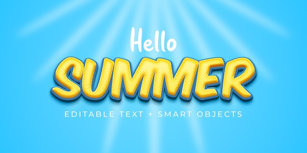 Efecto de texto Hello Summer, objetos inteligentes completamente editables y fuentes gratuitas