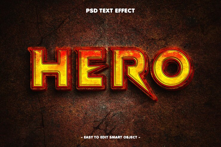 PSD efecto de texto de hero rusted psd