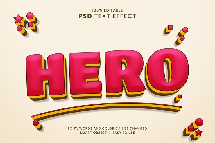 PSD efecto de texto de héroe con estilo de dibujos animados efecto de texto 3d editable de photoshop