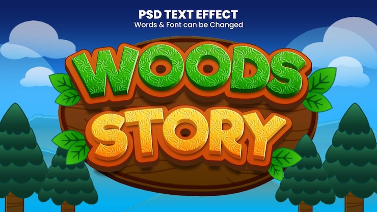 PSD el efecto del texto de la historia de woods en la naturaleza