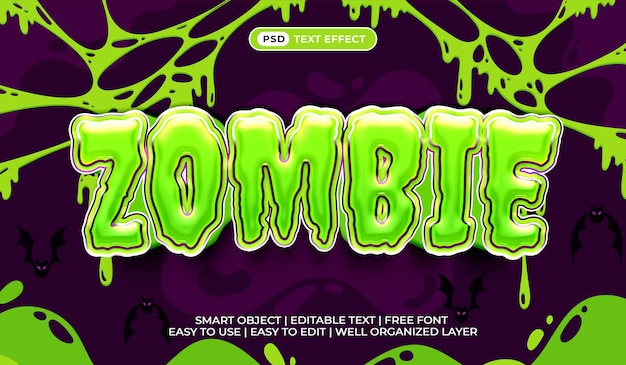 Efecto de texto de horror editable de zombies de dibujos animados