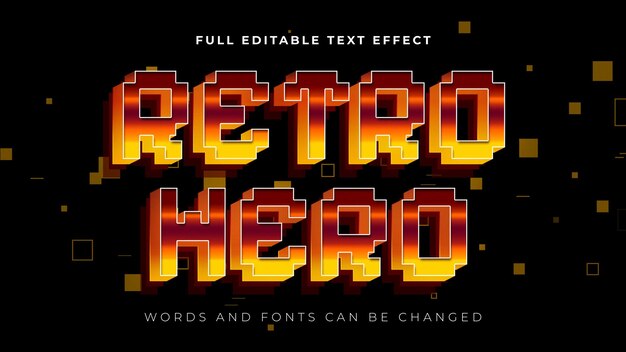 El efecto de texto del juego Retro Hero Vintage Pixel
