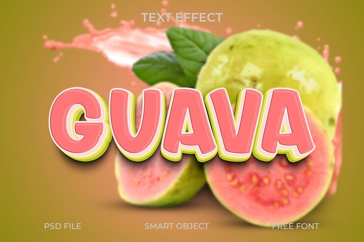 PSD efecto de texto de jugo de guayaba