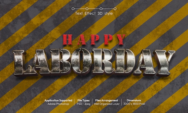 Efecto de texto Laborday con estilo de fuente 3d 01