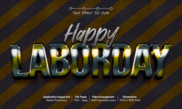 Efecto de texto Laborday con estilo de fuente 3d 03
