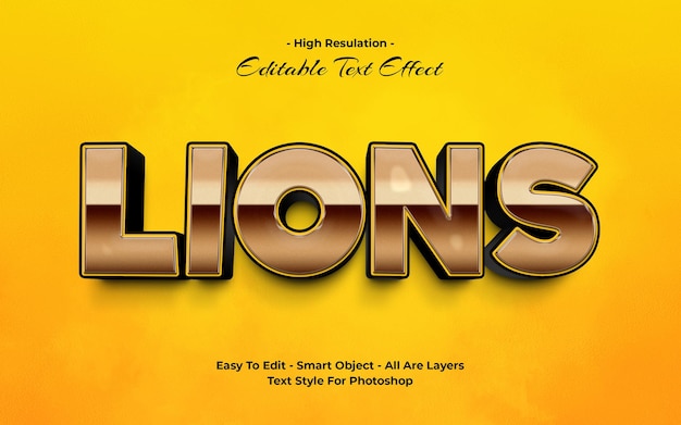 PSD efecto de texto de leones editable moderno estilo de fuente minimalista y creativo en 3d