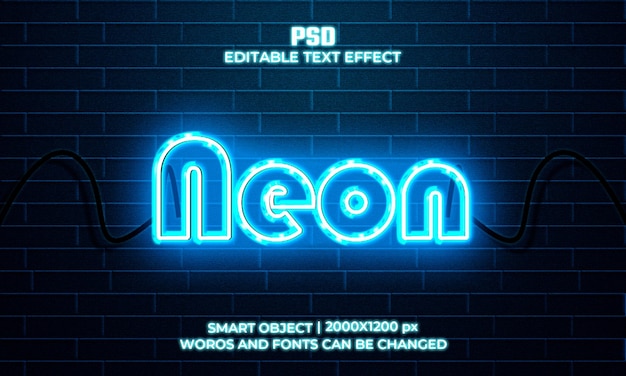 Efecto de texto de letrero de neón psd premium con fondo