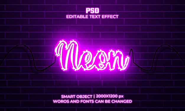 Efecto de texto de letrero de neón psd premium con fondo