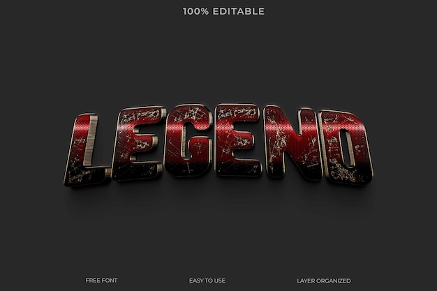 Efecto de texto de leyenda fuente editable tipografía estilo de texto 3D